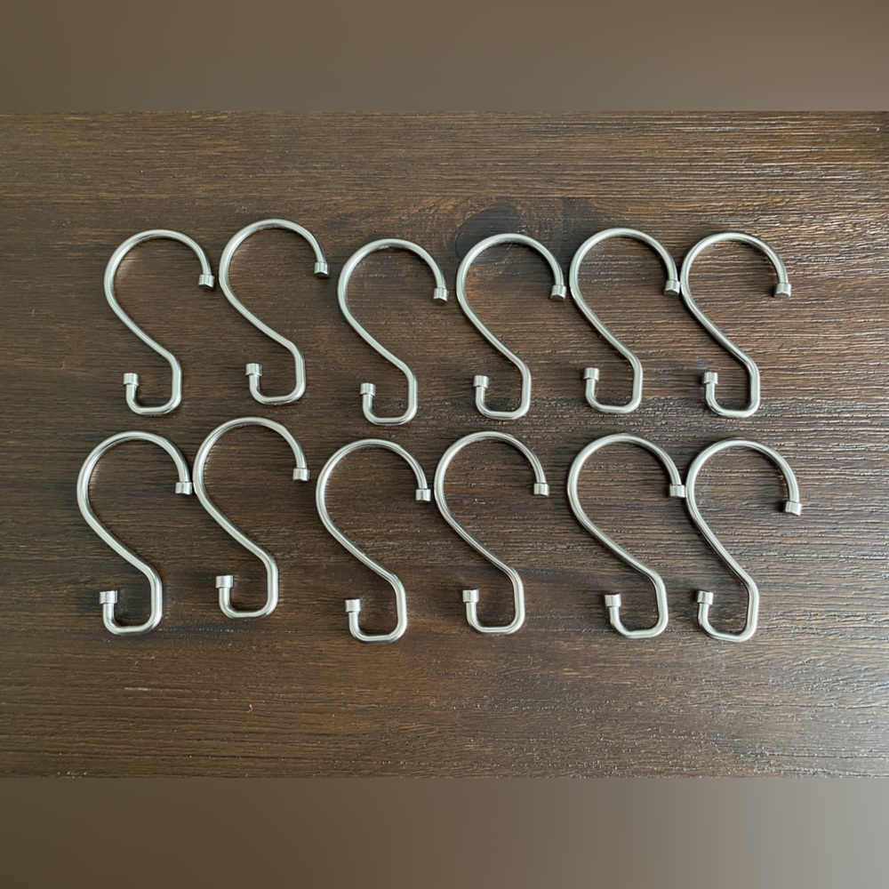 S Hook without Roller Ball Shower Curtain Rings Brushed Nickel, Made by Design